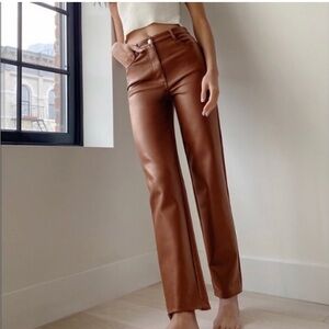 Aritzia Wilfred Melina Vegan Leather Pants in Cognac
